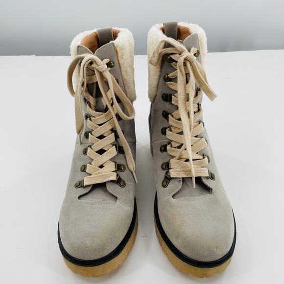 Oasis Society Gray Faux Suede Lace Up Chunky Heel Combat Military Boots 10 - Picture 6 of 14